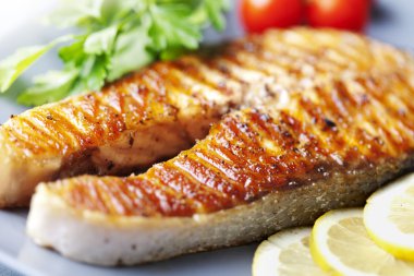 Grilled salmon steak clipart