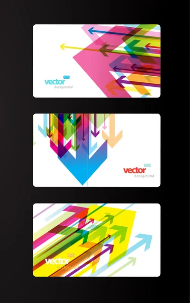 Uppsättning abstrakta färgglada presentkort med pilar. — Stock vektor