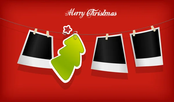 Appendere distintivo albero di Natale e fotografie. Arte vettoriale — Vettoriale Stock