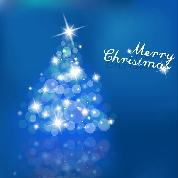 Árvore de Natal com luzes embaçadas no fundo azul . —  Vetores de Stock