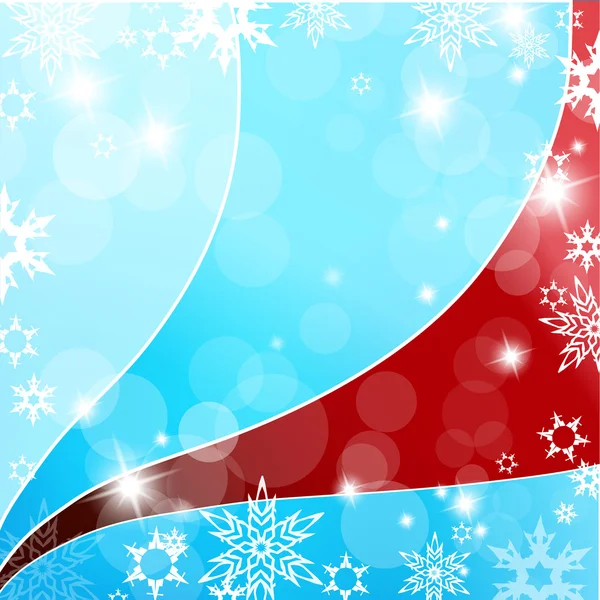 雪フレークとのクリスマス青と赤の背景. — ストックベクタ