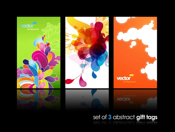 Set of abstract colorful splash and flower gift cards with refle — Stock Vector
