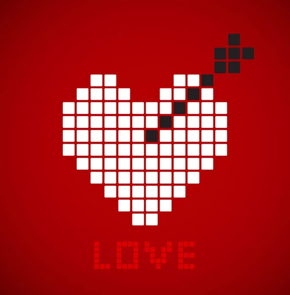 Pixelated hjärta med svart pil. — Stock vektor