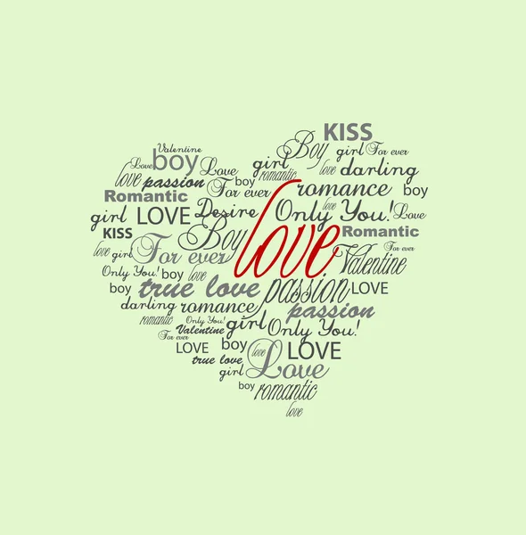 Corazón de San Valentín creado de palabras . — Vector de stock