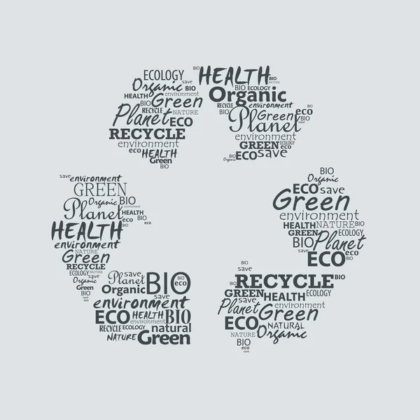 Recycling-Symbol aus Wörtern. — Stockvektor