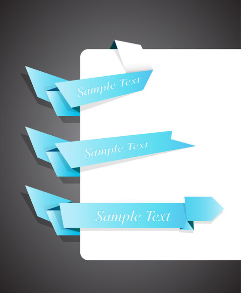 Set of blue origami ribbons for your text.
