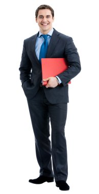 Business man with folder, on white clipart