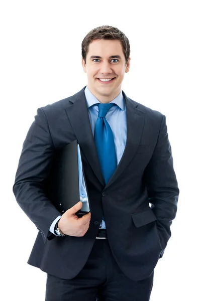 Ο άνθρωπος των επιχειρήσεων με το φάκελο, σε λευκό — Φωτογραφία Αρχείου