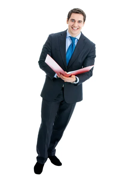 Business man with folder, on white Stock Picture