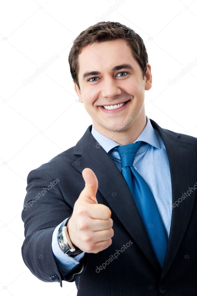 Businessman with thumbs up gesture, isolated