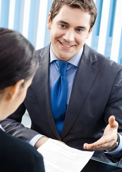 Happy businesspeople, or business man and client — Stock Photo, Image