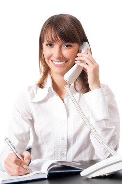 Businesswoman with phone, isolated clipart