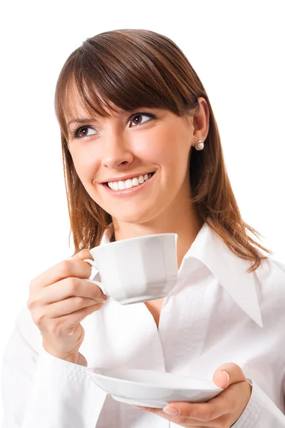 Mujer de negocios tomando café, aislado — Foto de Stock