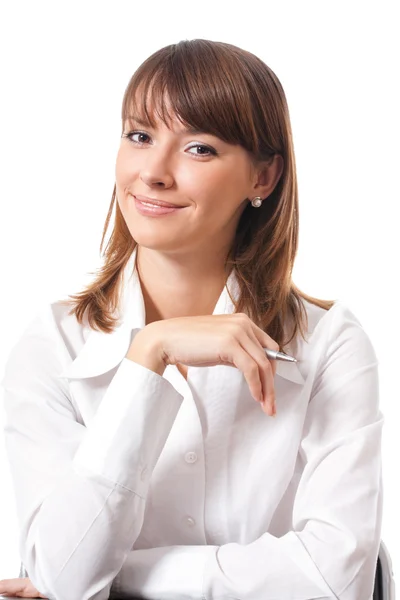 Happy smiling business woman, over white — Stock Photo, Image