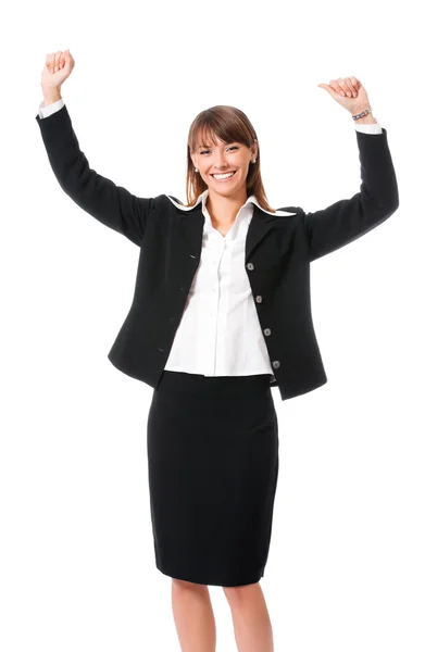 Happy gesturing businesswoman , on white Royalty Free Stock Images