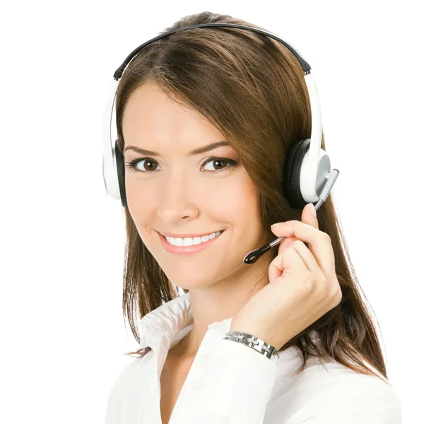 Stödtelefon operatör i headset, isolerad — Stockfoto