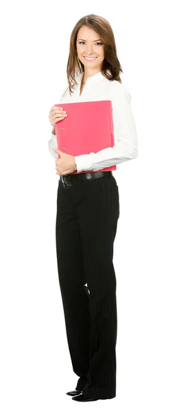 Geschäftsfrau mit rotem Ordner, isoliert — Stockfoto