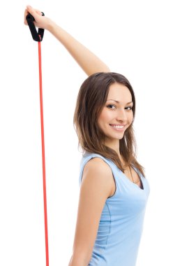 Woman with fitness expander, on white clipart