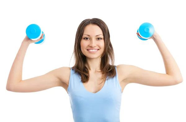 Genç kadın izole dumbbells ile egzersiz — Stok fotoğraf