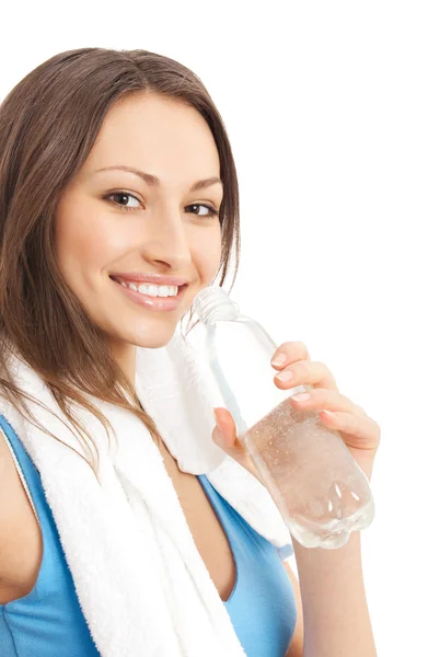 Young woman with water, on white — Stock Photo, Image