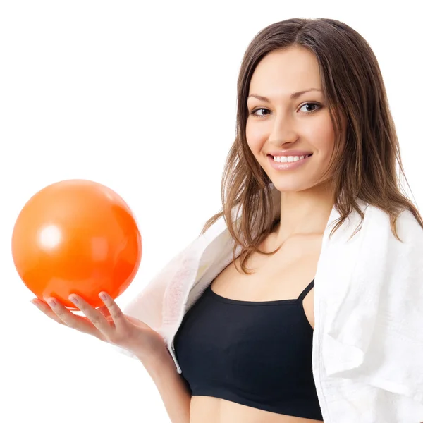 Young woman with ball, isolated — Stock Photo, Image