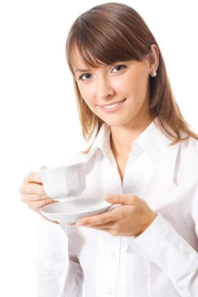 喝咖啡，孤立的商界女强人 — 图库照片