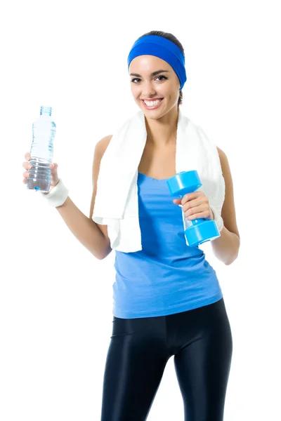Женщина в спортивной одежде с водой, изолированные — стоковое фото