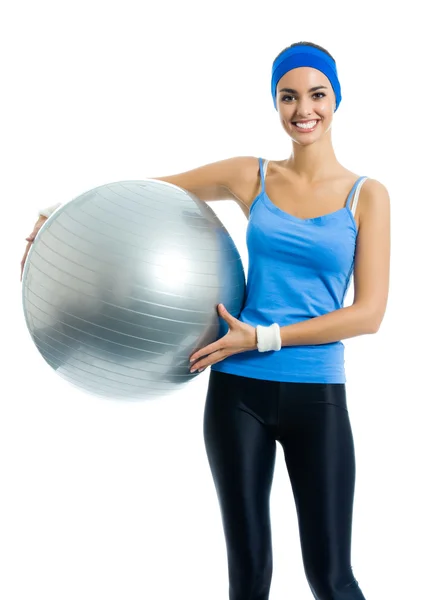 Frau mit Fitnessball, isoliert — Stockfoto