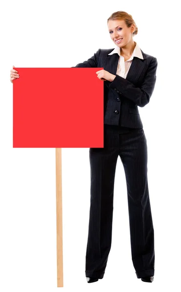 Businesswoman showing signboard, over white Royalty Free Stock Images