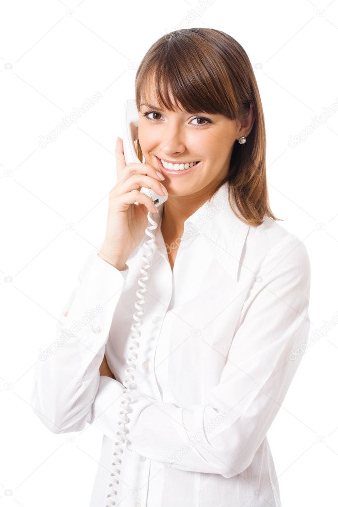 Businesswoman with phone, isolated