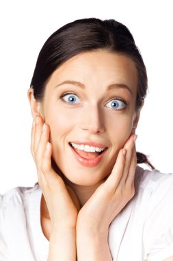 Smiling surprised businesswoman, isolated clipart