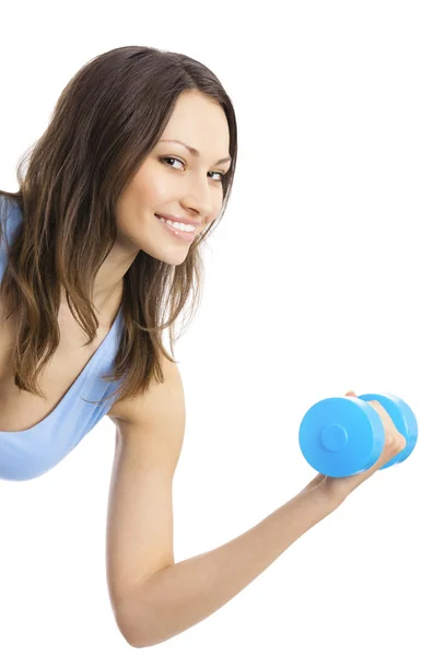 Woman with dumbbell, isolated — Stock Photo, Image