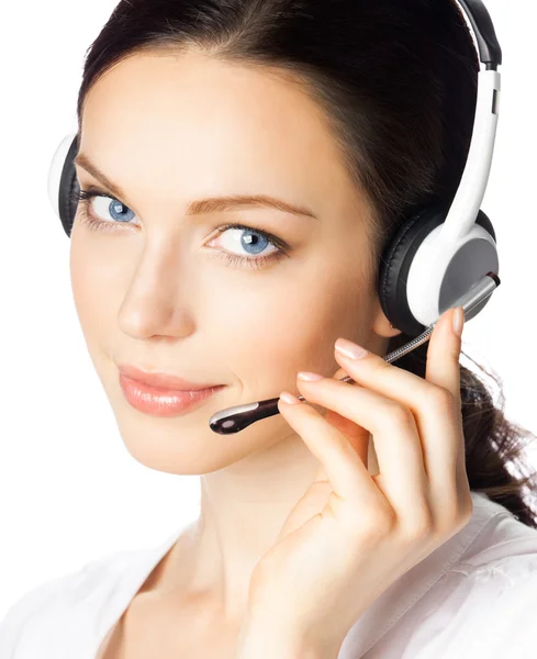 Ondersteuning telefoon operator in headset, geïsoleerde — Stockfoto