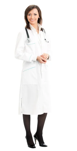 Corp complet de medic de sex feminin, peste alb — Fotografie, imagine de stoc