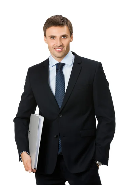 Homem de negócios com pasta, em branco — Fotografia de Stock