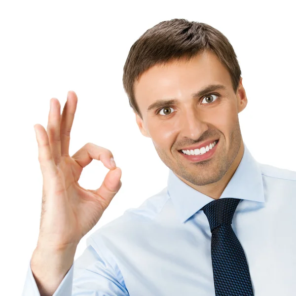 Businessman with okay gesture, isolated — Stock Photo, Image