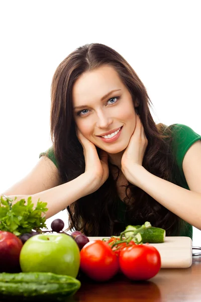Woman with vegetarian food, isolated — Stock Photo, Image