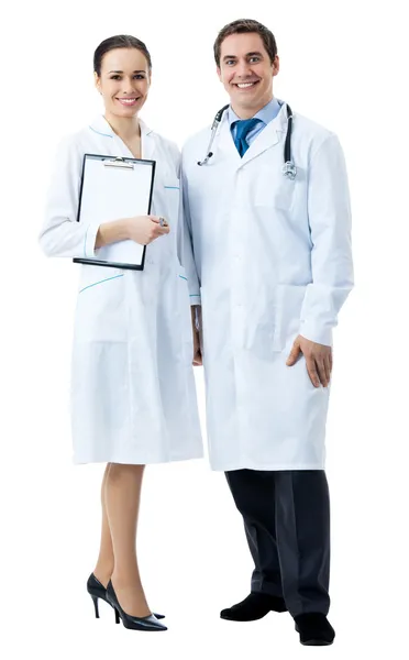 Két boldog orvosi, fehér — Stock Fotó