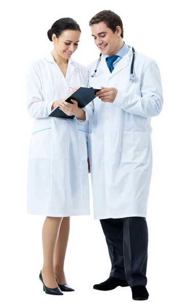 Dois médicos felizes, em branco — Fotografia de Stock