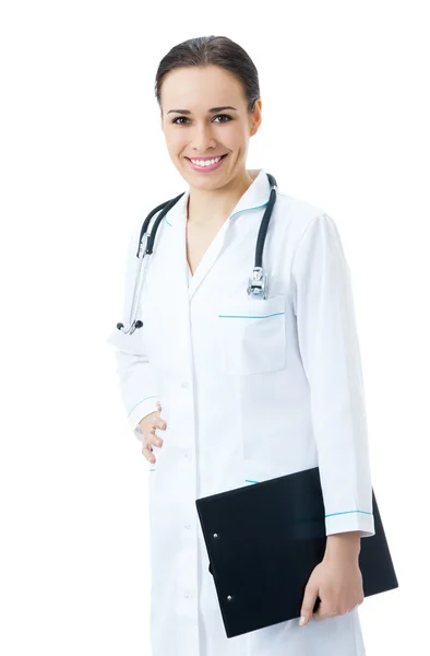 Läkare eller sjuksköterska med Urklipp, på vitt — Stockfoto