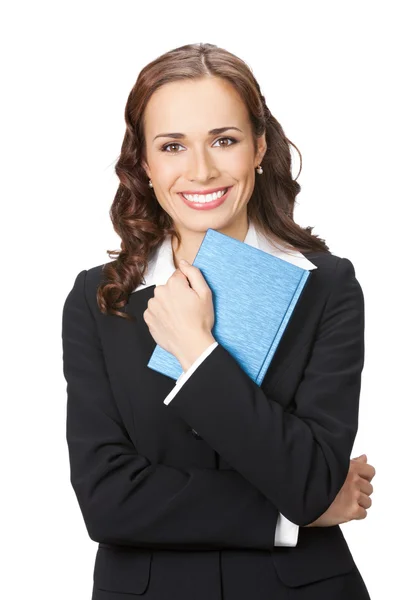 Geschäftsfrau mit Notizblock oder Organisator, isoliert — Stockfoto