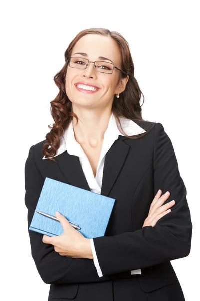 Бізнес-леді з блокнотом або організатором, ізольовані — стокове фото
