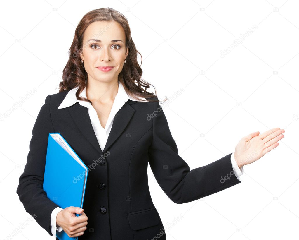 Business woman showing, isolated