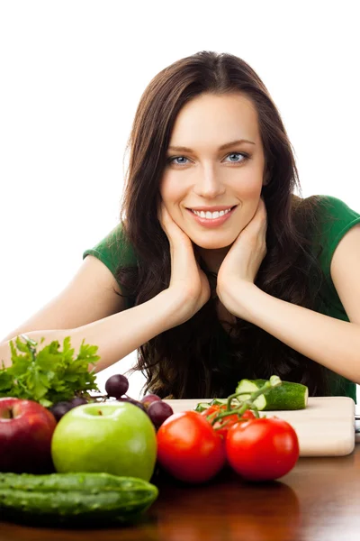 Vrouw met vegetarisch voedsel, geïsoleerd — Stockfoto