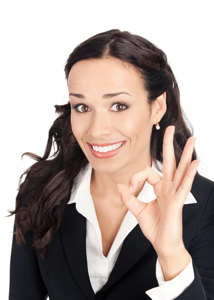 Бізнес-леді з нормальним жестом, на білому — стокове фото