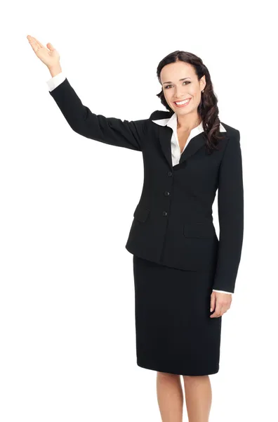 Business woman showing, isolated Royalty Free Stock Images