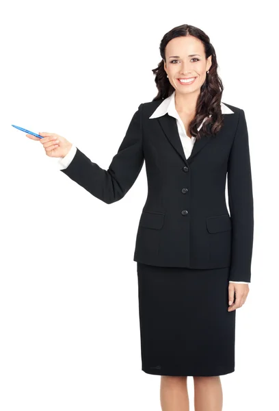 Business woman showing, isolated Royalty Free Stock Images