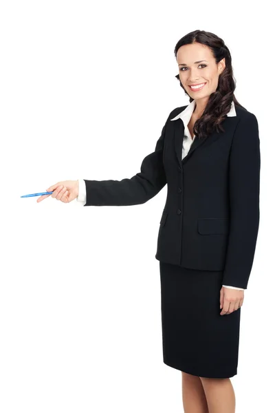 Business woman showing, isolated Stock Photo