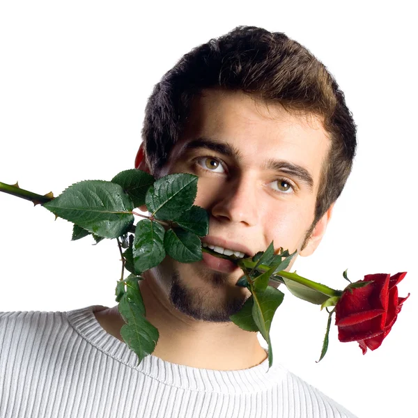 stock image Young man with rose, isolated