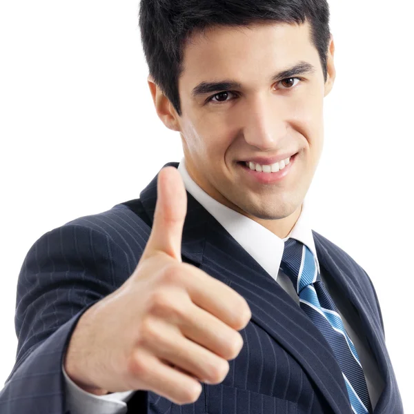 Бизнесмен с большим пальцем вверх жестом, изолированный — стоковое фото
